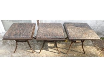 Wrought Iron Granite Top End Tables - Lot Of 3