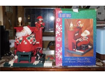 Vintage Traditions Animated Santa At Piano Wit Piano And Cassette Player With Box