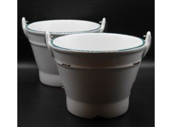 Ceramic Bucket Planters W/ Handle Lot Of 2