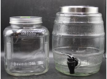 Glass Cookie Jar & Juice Barrel Container Lot Of 2