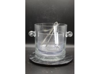 Glass Ice Buckets W/ Prongs And Serving Stand Tray Lot Of 5pcs
