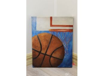 Basketball Painting Wood Frame Signed