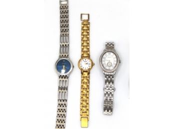 Woman's Watches Gold Plated Stainless Steel Water Resistant Lot Of 4 Raymond Weil