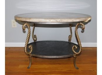 Marbled Stone Two-tier Side End Table Decorative Metal Frame