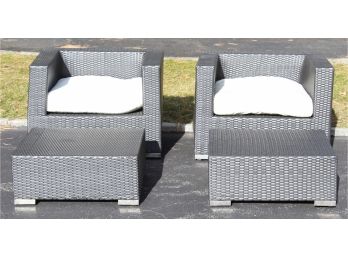 Resin Wicker Patio Furniture Chairs & Foot Rests Lot Of 4pcs Includes Cushions