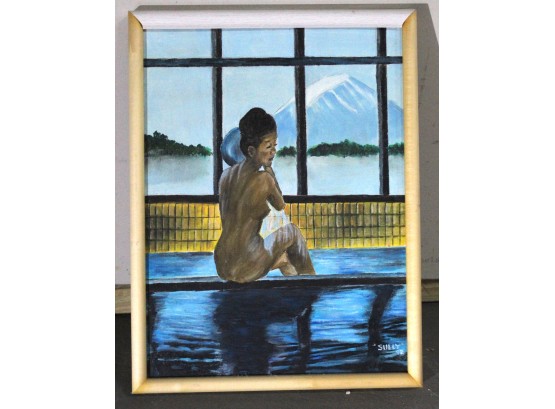 Tasteful Asian Women Bathing Oil Painting Signed By Sully 92'