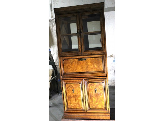Burled Wood Armoire With Display Storage Cabinet