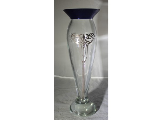 Stunning Etched Cobalt Top Glass Vase