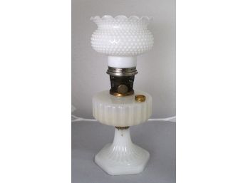 Vintage Milk Glass Kerosene Lamp Hobnail Top