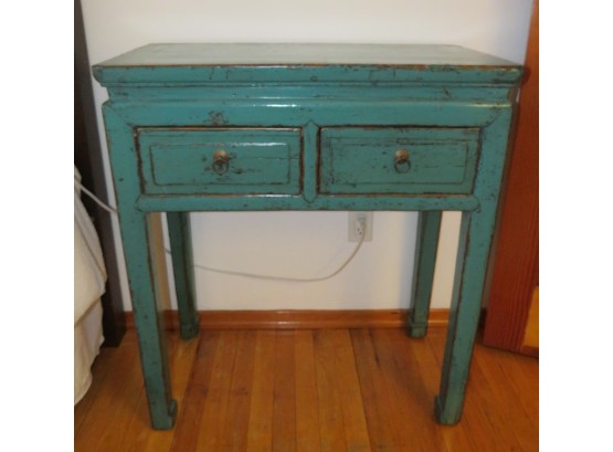 Accent Table - Green Painted Wood With 2 Drawers