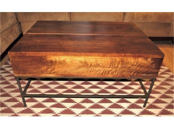 West Elm Coffee Table - Wood With Metal Legs & Top Storage