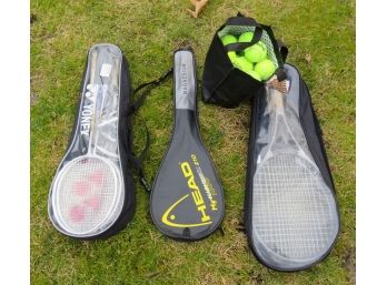 Badminton Rackets, Tennis Racket And Tennis Balls - Assorted Set