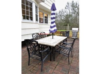 Martha Stewart Outdoor Patio Table, 6  Chairs With Cushions & Umbrella