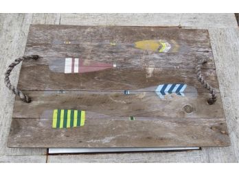 Outdoor Tray - Wood Tray With Painted Paddles And Rope Handles