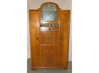 Art Deco Dresser/armoire With Inlay Wood, Cedar Lined Closets & Mirror