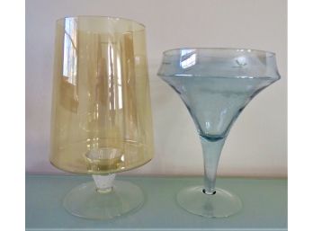 Glass Vases - Tinted Blue & Amber Glass - Assorted Set Of 2