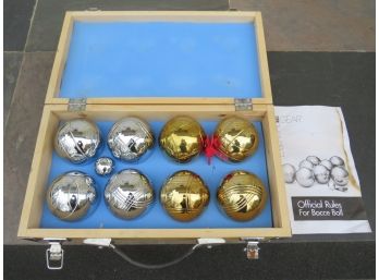 Essential Gear Bocce Ball Set With 4-Gold, 4-silver Bocce Balls, Wood Carry Case & Instruction Booklet