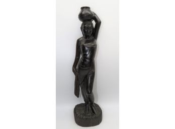 Woman Wood Figurine Of Woman Carrying A Pot - From Berma