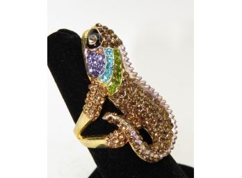 Costume Jewelry Ring - Gold-tone Lizard With Multi-colored Stones - Size 6.5