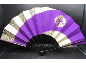 Japanese Purple, Paper Folding Fan With Wood Handle And Original Bag