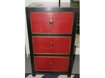 Cabinet - Red & Black Wood 3-drawer Cabinet
