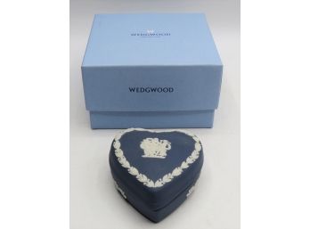 Wedgwood White On Navy Heart Trinket Box 'Pomona' - In Original Box