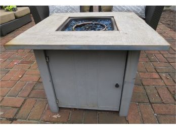 Gas Fire Pit Table With Lid & Blue Glass Stones