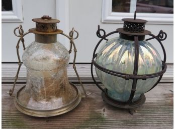 Lanterns - Outdoor Glass Hanging Lanterns  - Assorted Set Of 2
