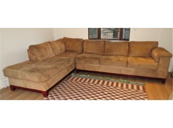 Sectional Sofa - Tan Fabric With 3 Throw Pillows