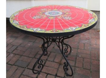 Pier 1 Wrought Iron Table - Beautiful Red/multi-colored Tile Top Round Table