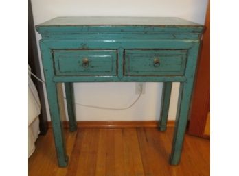 Accent Table - Green Painted Wood With 2 Drawers