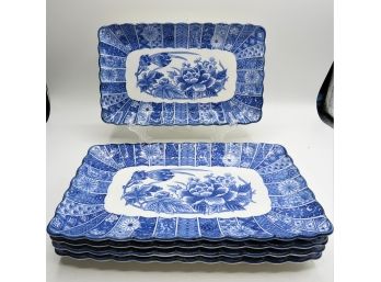 Asian Blue Floral Rectangular Plates - Set Of 5