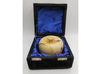 Exotic Stone Bowl/trinket  With Lid In Velvet Box