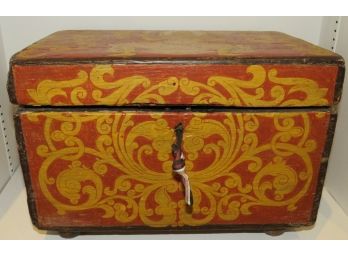 Sri Lanka Wood Box With Key - Red/gold Decorative Box
