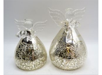 Blown Glass Angels - Battery Operated Lighted Angels - Set Of 2