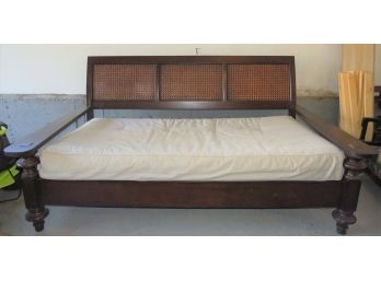 Pottery Barn Indoor/outdoor Teak Wood Day Bed - Large, Wood, Cane Back Day Bed With Cushion