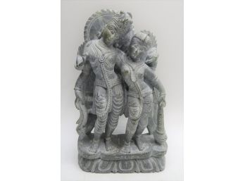 Carved Black Shiva And Parvati Stone Sculpture  - Made In India