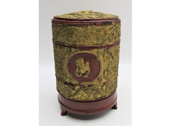 Decorated Burmese Betel Nut Lacquer Footed Box Made In Burma