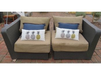 Outdoor Patio Chairs With Cushions And 4 -Throw Pillows - Set Of 2
