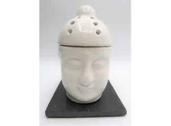 Porcelain Votive Holder - Head Figure & Square Stone Coaster Base