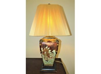 Table Lamp - Antique Japanese Lamp & Pleated Shade Circa 1800'S
