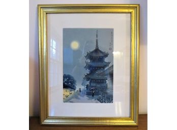 Original Woodblock Print From Japan In Gold Frame
