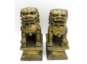 Brass Chinese Guardian Lions/foo Dog Bookends- Set Of 2