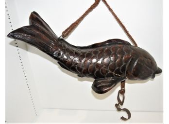Japanese Wood Koi Fish Jizai Kagi Hearth Hook Carved