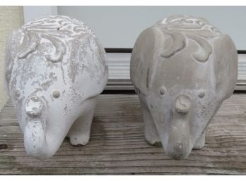 Elephant Cement Outdoor Statues - Set Of 2