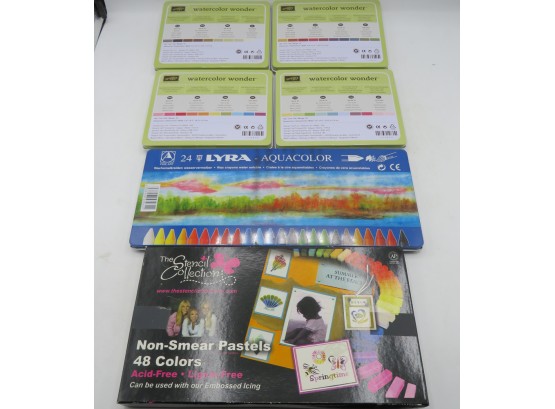 Artist Lot - 4 New 'stampin It' Water Color Sets W/ 48 Non Smear Pastels And 24 LYRA Aquecolor Crayons