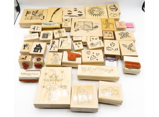 Large Lot Of 42 Wood Mounted Rubber Stamps   -  Stampin' Up!