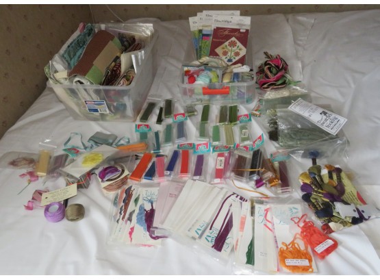 Large Lot Of Silk Ribbons YLI - Assorted Thread - Quilting Material/patterns - Spools Of Ribbons