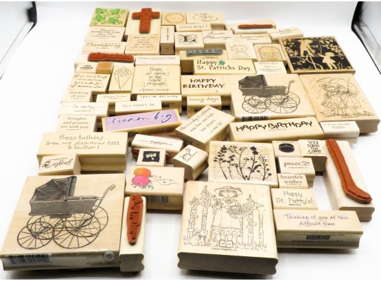 Lot Of 60 Wood Mounted Rubber Stamps Stampin' Up!