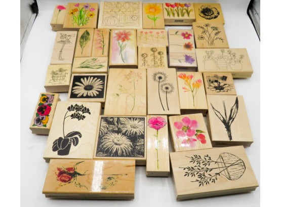 Lot Of 30 Wood Mounted Rubber Stamps Stampin' Up! - Floral Theme